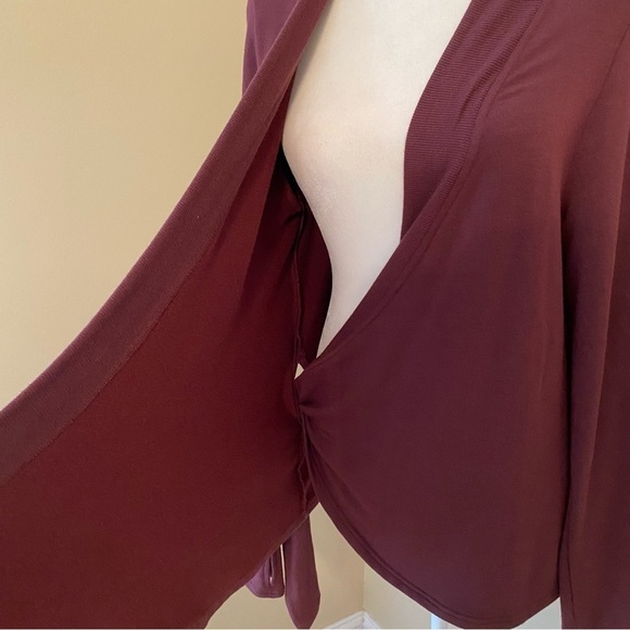 Athleta Poise Dance Wrap Tie Burgundy Sweater - Medium - Picture 7 of 16